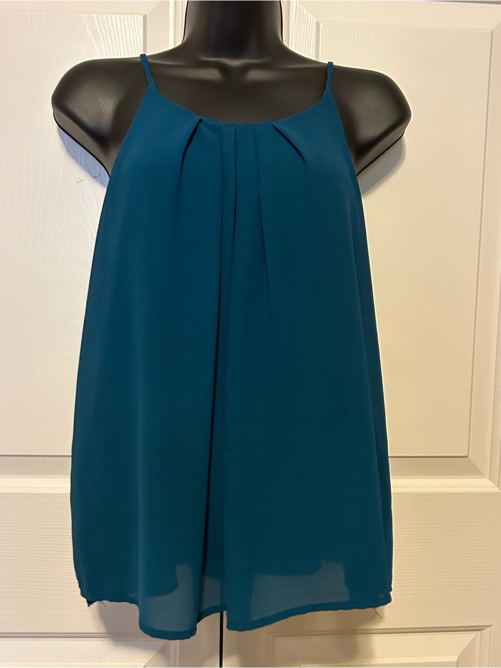 Teal Spaghetti Strap Pleated Chiffon Cami